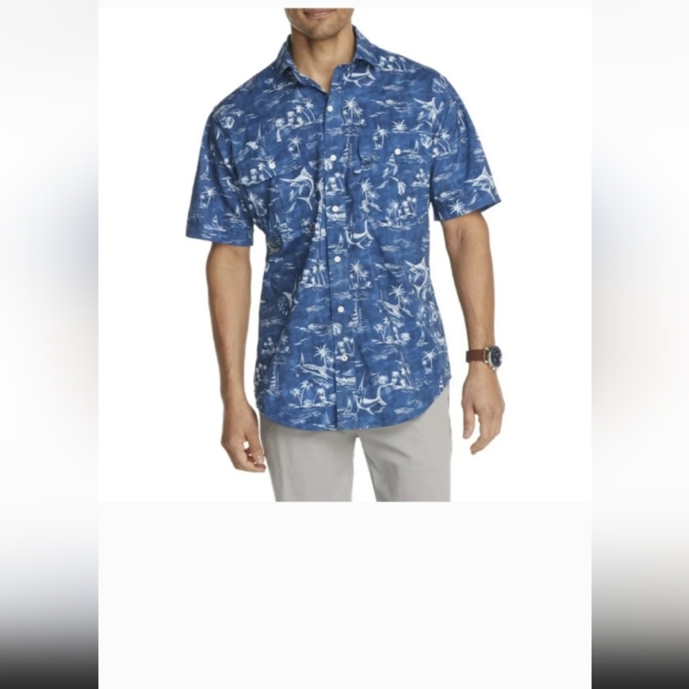 IZOD SALTWATER MEN'S SIZE XL SHORT SLEEVE BEACH/FISHING SHIRT